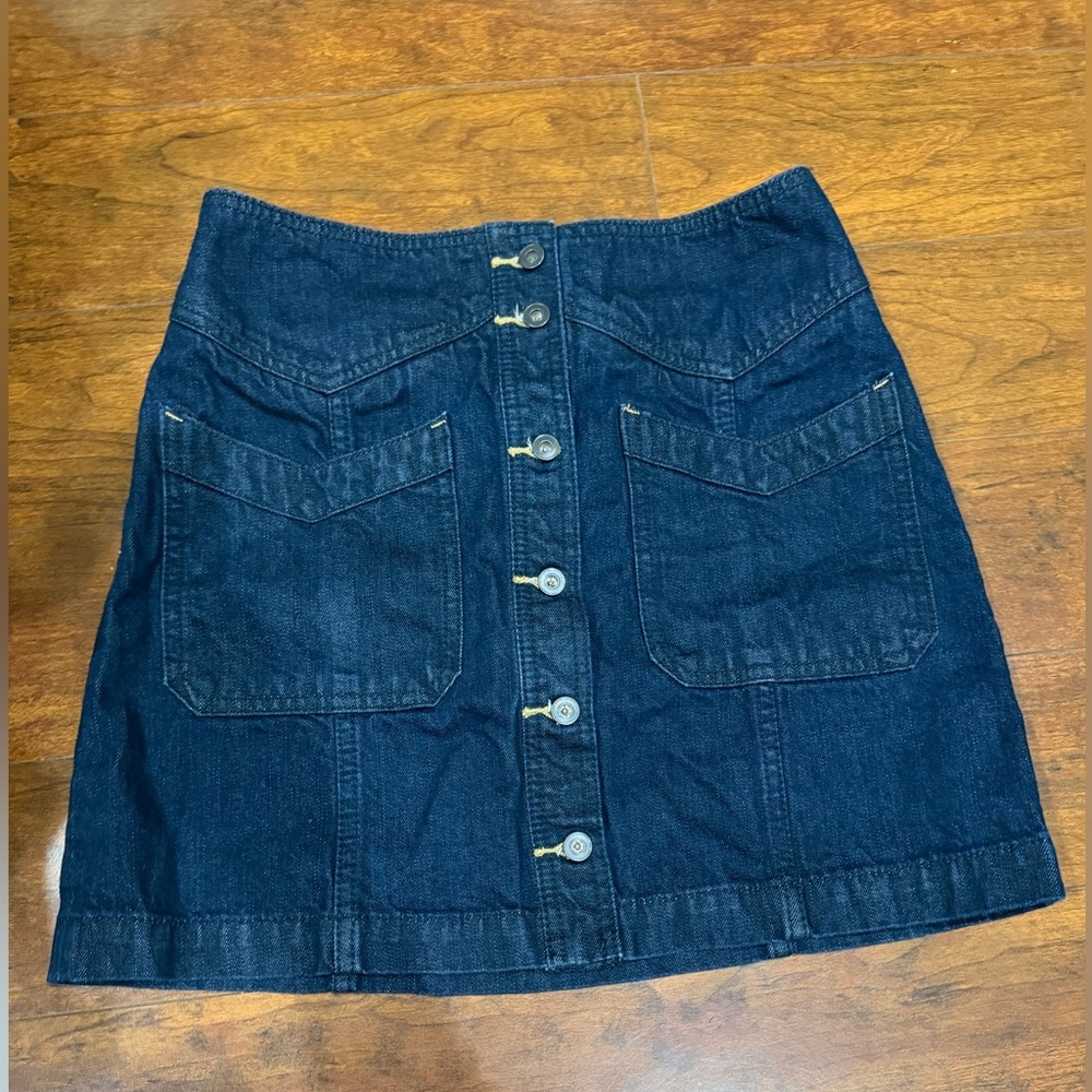 Free People Indigo Button-Front Denim Mini Skirt